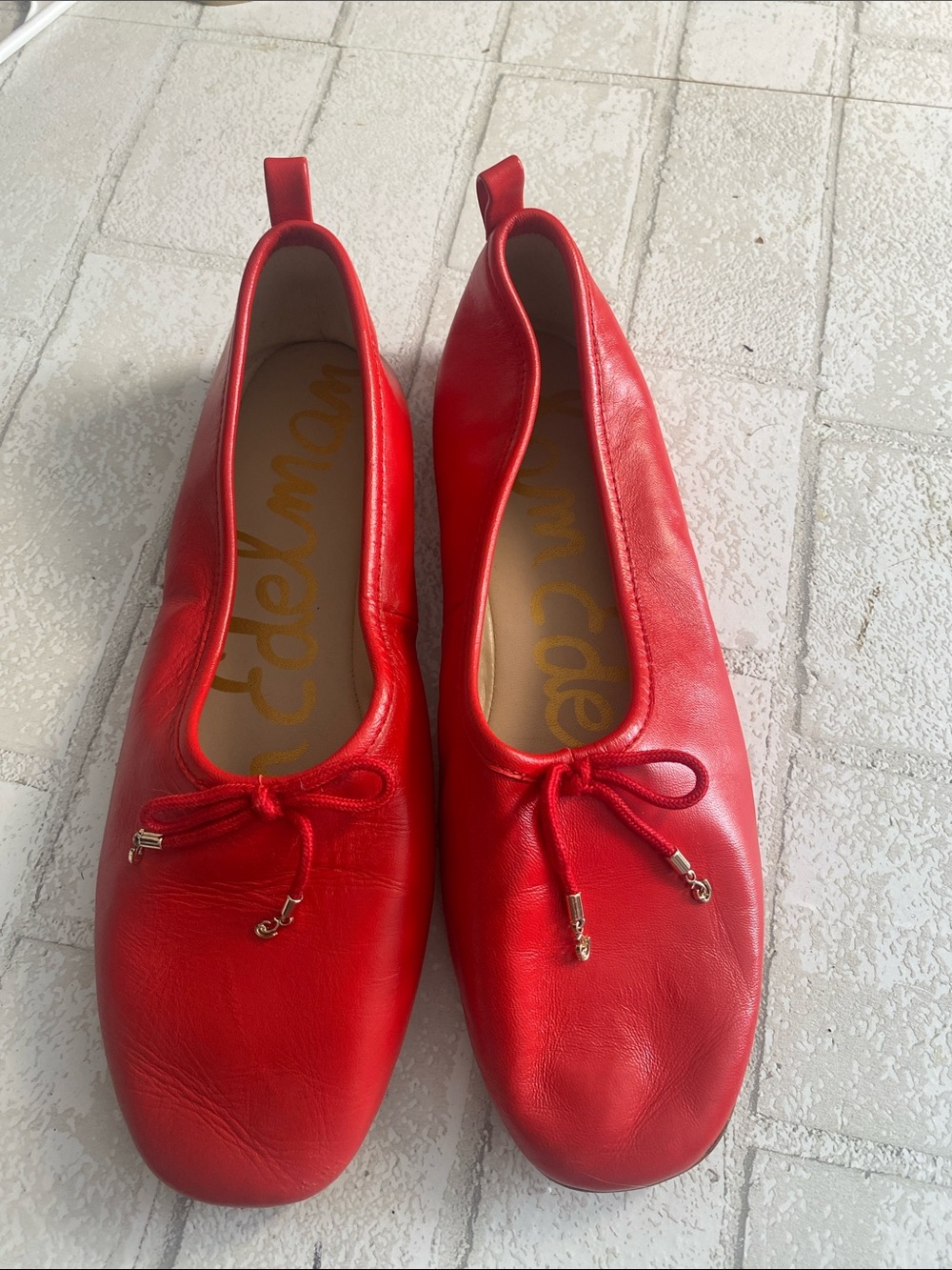 Sam Edelman Red Leather Ballet Flats with Bow Detail size 8